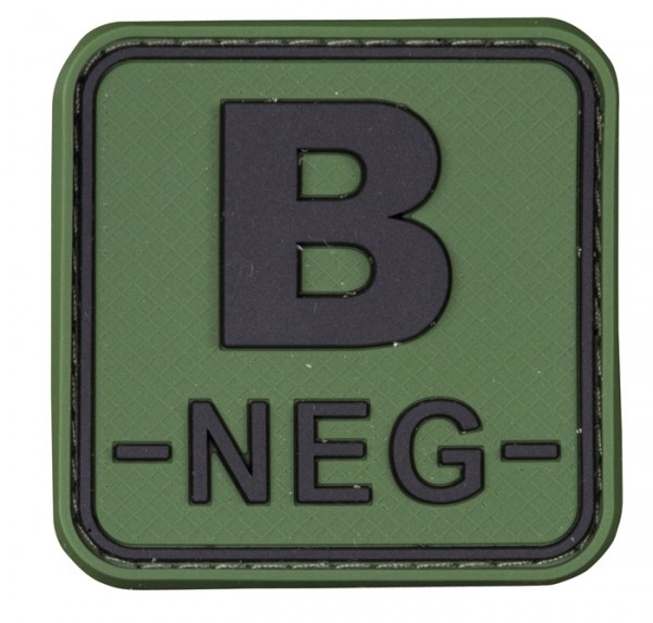 3D Blood Group Patch 50x50 Green/Black B neg -