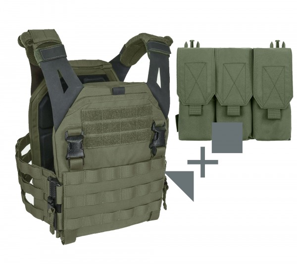 Portaplacas de perfil bajo Warrior V2 + Estuche para cargador M4 desmontable con triple cubierta Warrior SET