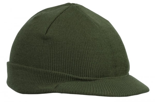 US Knit Cap with Shield Import Acrylic Olive