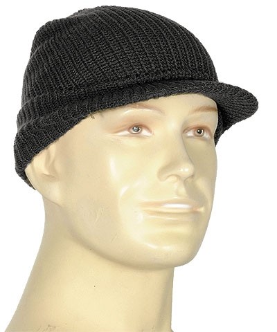US Knit Cap with Shield Import Acrylic Black