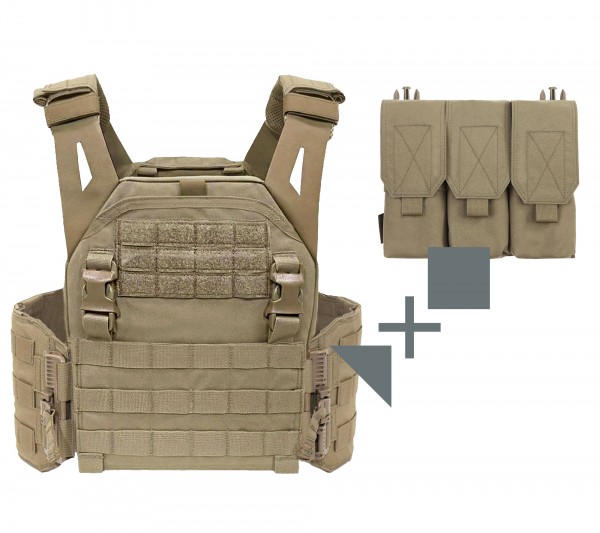 Warrior Low Profile Plate Carrier V1 + Warrior Triple Covered M4 Mag Pouch SET