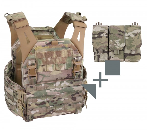 Portaplacas de perfil bajo Warrior V1 + Estuche para cargador M4 con triple cubierta Warrior SET