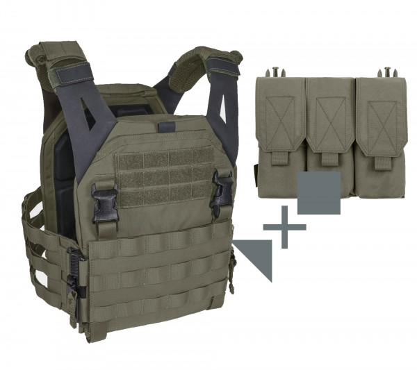 Warrior Low Profile Plate Carrier V2 + Warrior Detachable Triple Covered M4 Mag Pouch SET