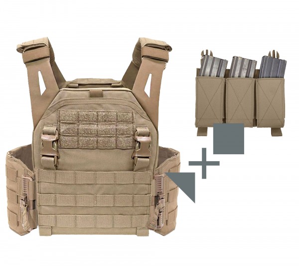 Warrior Low Profile Plate Carrier V1 + Triple Elastic Mag Pouch SET