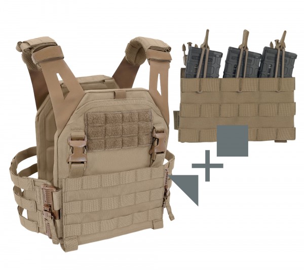 Warrior Low Profile Plate Carrier V2 + Warrior Detachable Triple Open Mag Pouch SET