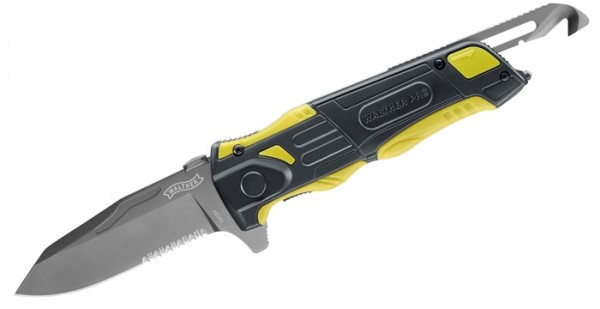 Cuchillo de rescate Walther PRO negro/amarillo con funda