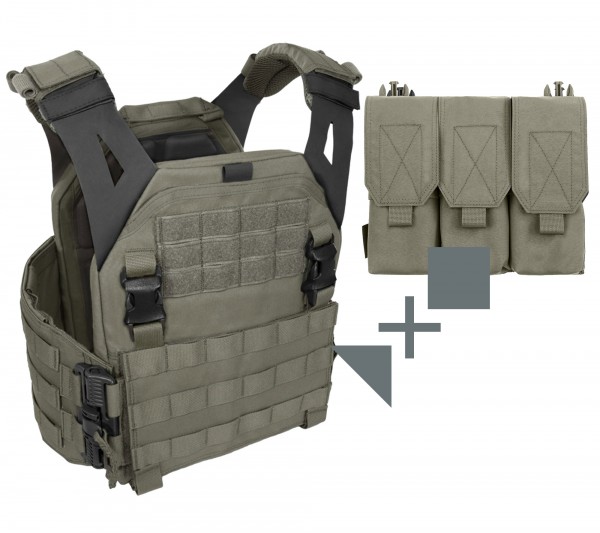 Warrior Low Profile Plate Carrier V1 + Warrior Triple Covered M4 Mag Pouch SET