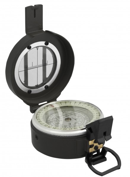 Brit. Lensatic Kompass Metall Schwarz mit Tasche