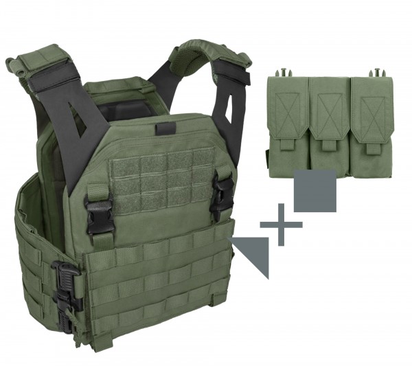 Portaplacas de perfil bajo Warrior V1 + Estuche para cargador M4 con triple cubierta Warrior SET