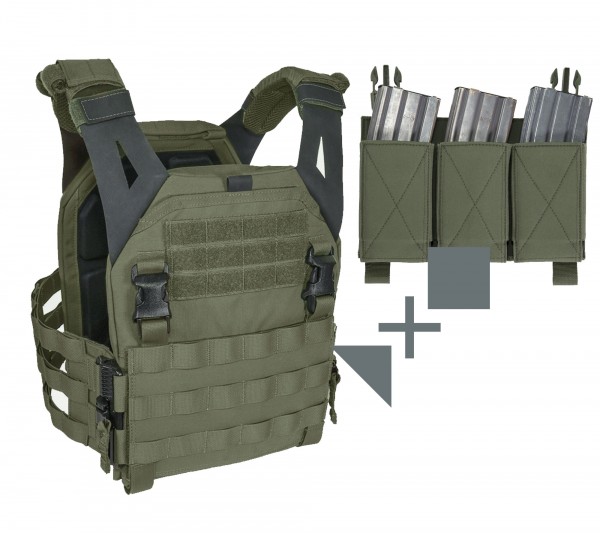 Portaplacas de perfil bajo Warrior V2 + Estuche para cargador triple elástico extraíble Warrior SET